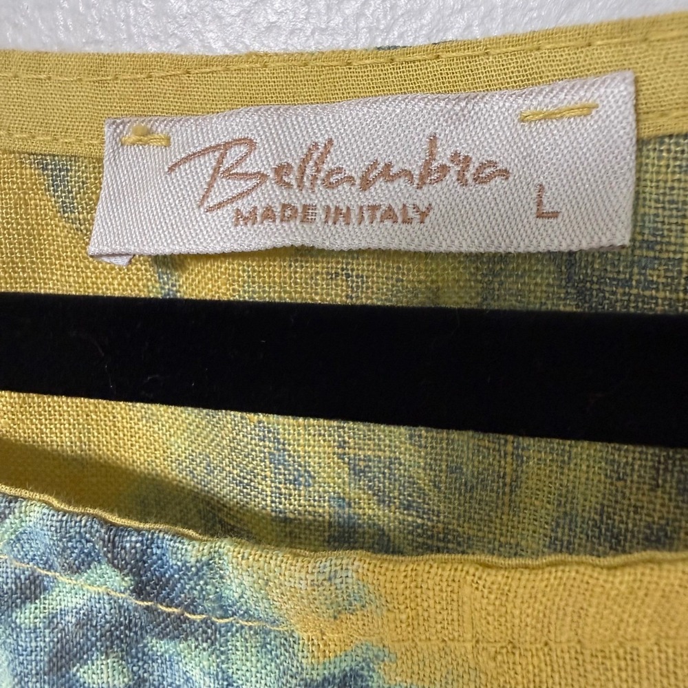 Bellambra Made in Italy 100% Linen Top Mustard Teal Shibori Print Womens Large - Picture 5 of 11